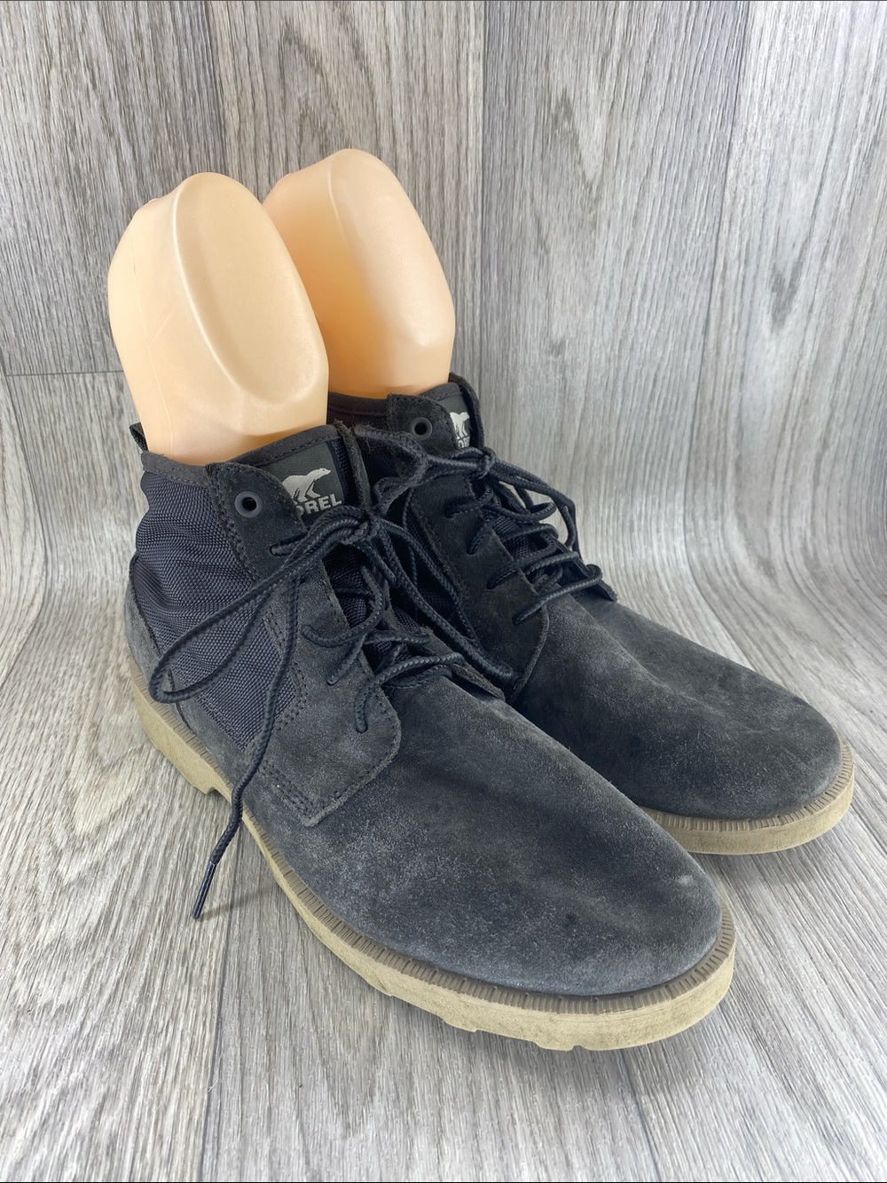Sorel Men's Black Suede Lace-Up Boots with Tan Sole